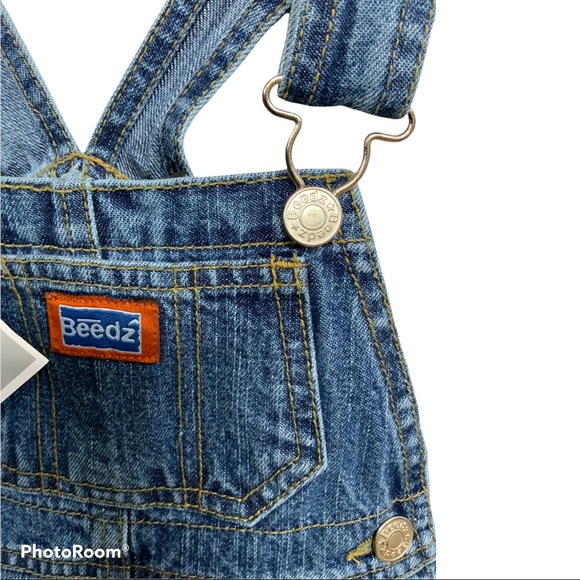 Beedz Baby Bib Overalls Denim Jean Onesie Snap Adjustable Straps Unisex 12 Mo - Picture 7 of 11
